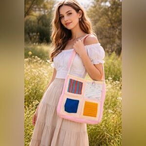Handmade Crochet Patchwork Shoulder Bag Pastel Cottagecore Granny Square Tote